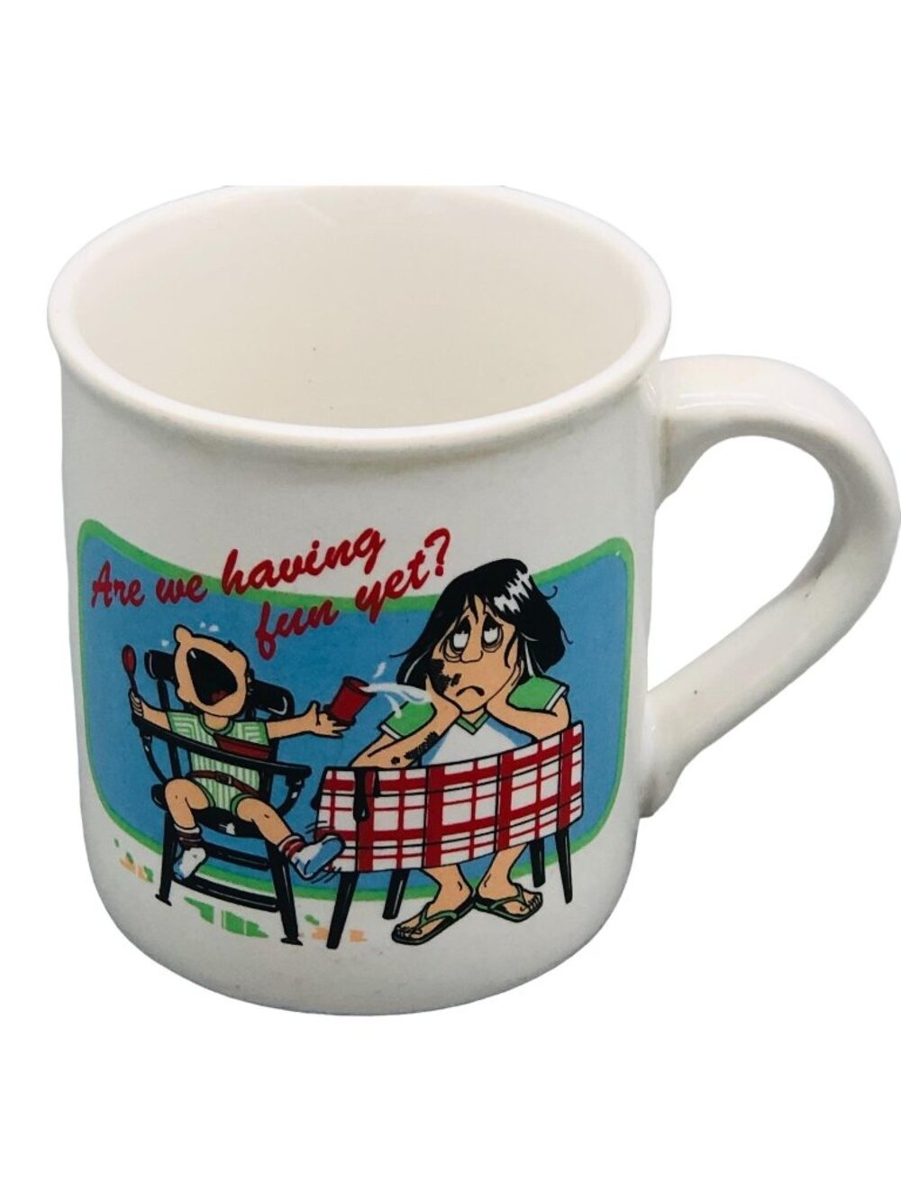 Are We Having Fun Yet Coffee Cup Multi Colored Length 3.5" glass humor READ